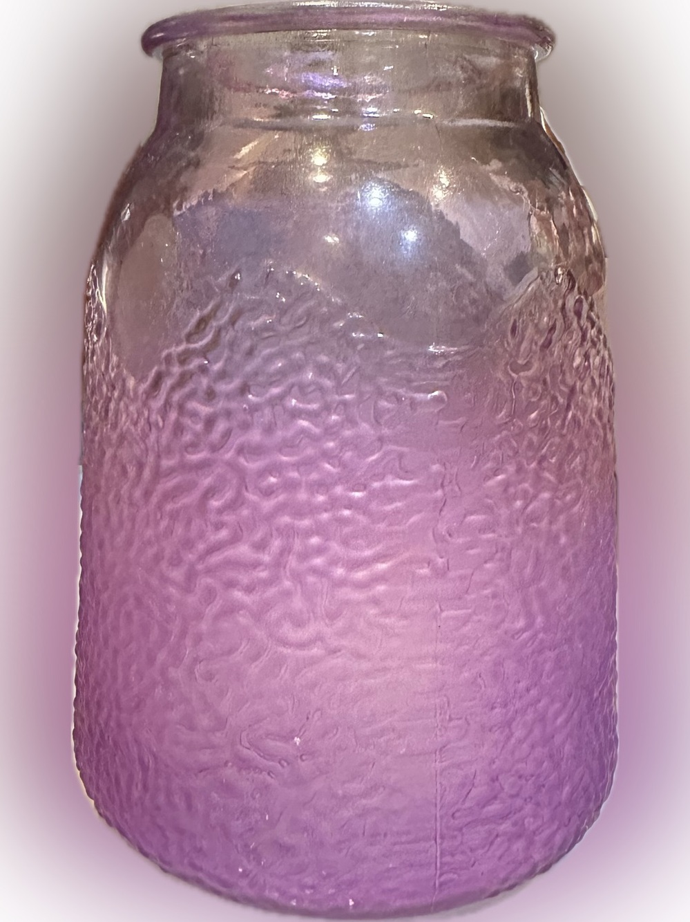 PURPLE PINK TEXTURED GLASS VASE JUG CONTAINER STORAGE FLOWERS WEDDING DECOR 7”x5